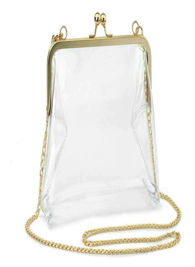 HOXIS Clear Transparent PVC Kiss Lock Chain Cross Body Bag Womens Clutch - Image 1