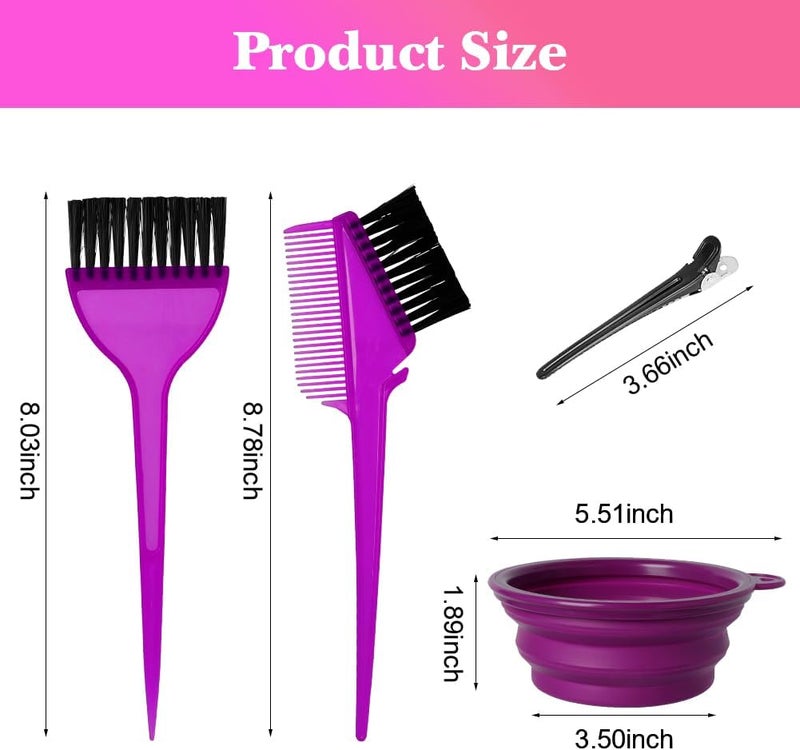 Moonmini Hair Dye Color Brush and Bowl Set, Color Bowl Brushes Tool Mixing Bowl Kit Tint Comb for Hair Tint Dying Coloring Applicator (Purple) - Image 3