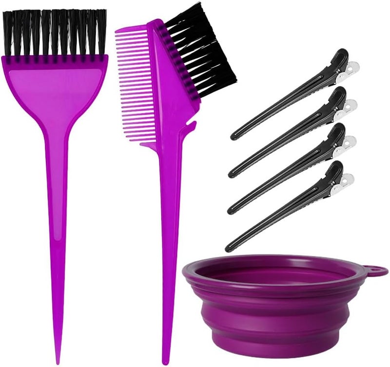 Moonmini Hair Dye Color Brush and Bowl Set, Color Bowl Brushes Tool Mixing Bowl Kit Tint Comb for Hair Tint Dying Coloring Applicator (Purple) - Image 1
