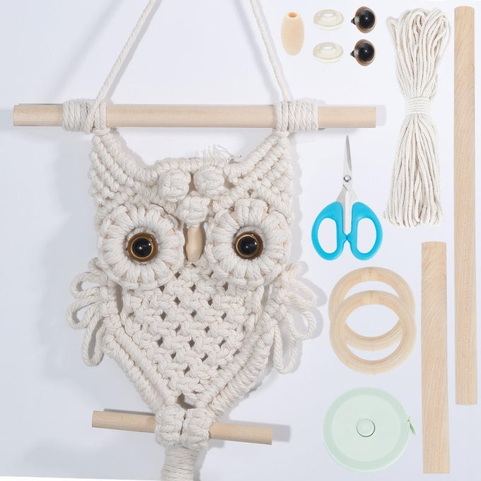DIY MACRAME OWL WALL HANGING TAPESTRY KIT HANDMADE MACRAME OWL KIT WITH VIDEO TUTORIAL BOHO HAND WOVEN MACRAME WALL HANGING DECOR FOR LIVING ROOM BEDROOM OFFICE
