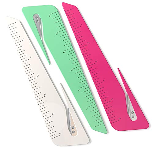 Uncommon Desks Ruler & Letter Opener Combo - Easy to Hold - Oversized Grip - Colorful 6 Inch Ruler - Envelope Opener w/Measuring Tool - Perfect for Crafts, Drafting, Sewing, & Drawing - (3 Pack) - Image 1
