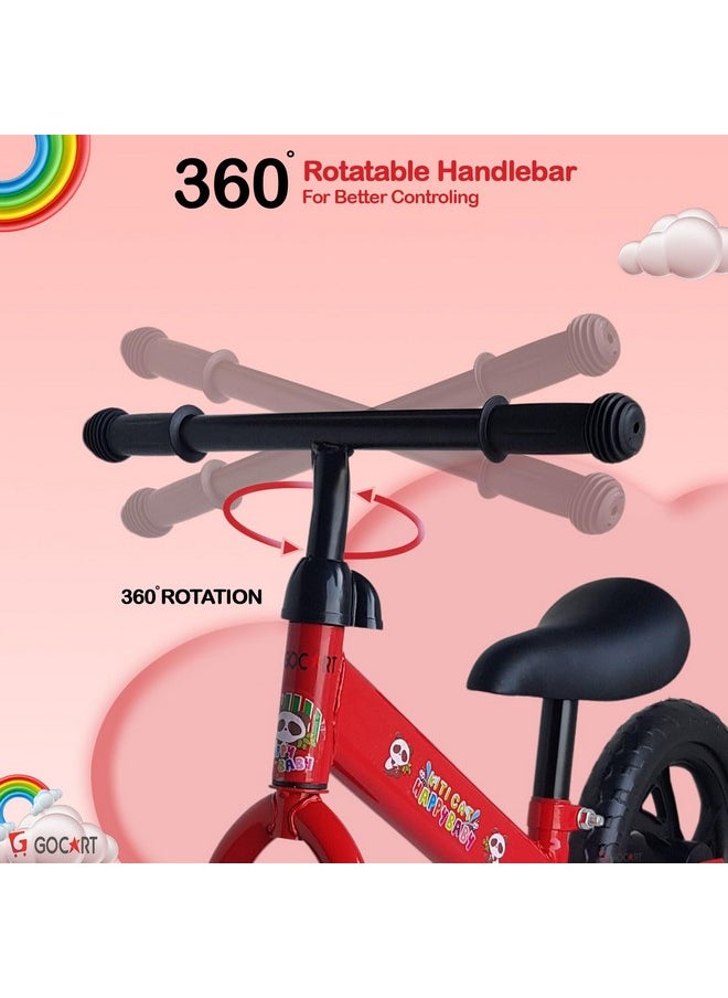 GOCART WITH G LOGO - GOCART WITH G LOGO Lightweight Pedal Free Adjustable Seat Kids Balance Bicycle For Girls And Boys (Red, Black Mag Wheel), Rigid - Image 1