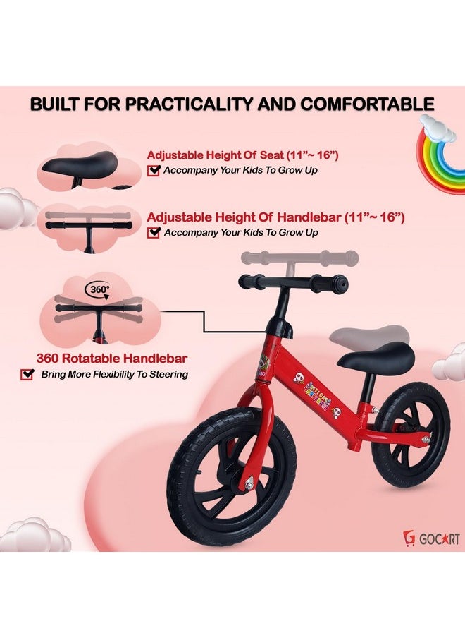 GOCART WITH G LOGO - GOCART WITH G LOGO Lightweight Pedal Free Adjustable Seat Kids Balance Bicycle For Girls And Boys (Red, Black Mag Wheel), Rigid - Image 1