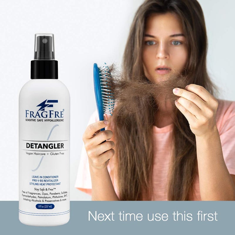 FRAGFRE Detangler 8 oz (2-Pack Gift Set) - Fragrance Free Hypoallergenic Parabens Free - Hair Detangler Leave-in Conditioner for Sensitive Skin - Styling Heat Protectant - Vegan Cruelty/Gluten Free - Image 3
