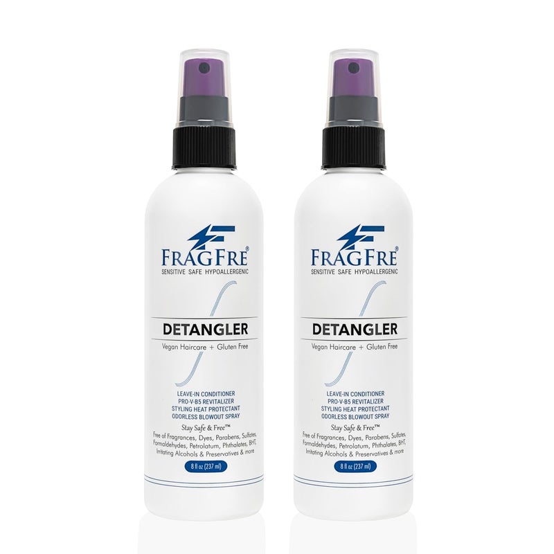 FRAGFRE Detangler 8 oz (2-Pack Gift Set) - Fragrance Free Hypoallergenic Parabens Free - Hair Detangler Leave-in Conditioner for Sensitive Skin - Styling Heat Protectant - Vegan Cruelty/Gluten Free - Image 1