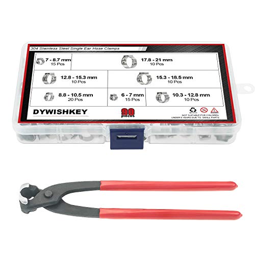 DYWISHKEY مشابك خرطوم ذات أذن واحدة من DYWISHKEY من الفولاذ المقاوم للصدأ 304 مع مجموعة ملاقط (90 قطعة) - Image 5