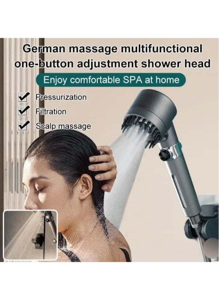 LIXES German Multifunctional Massage Shower Head Set – High Pressure Handheld Shower with Skin Beauty Features (Gray)  - Image 2