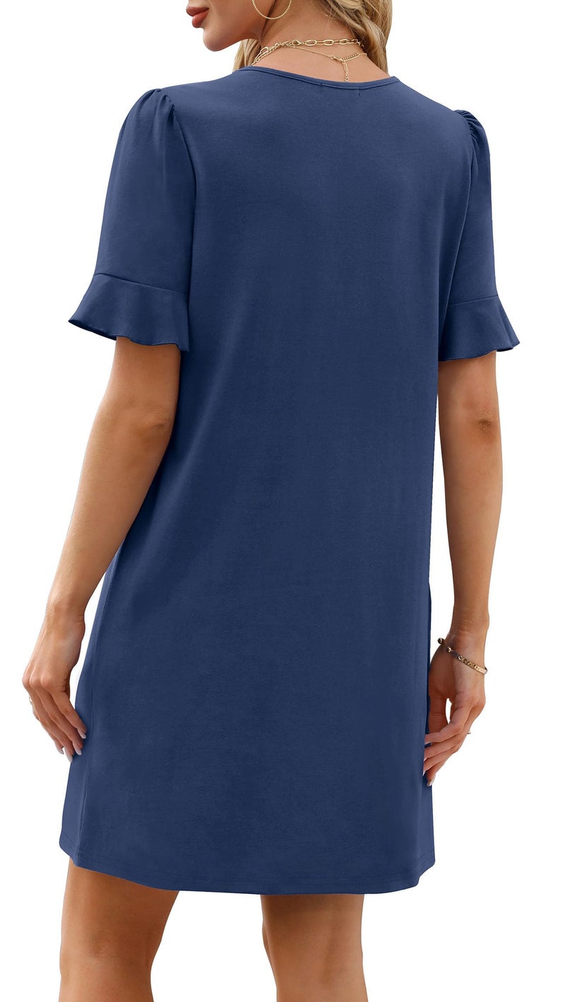 OFEEFAN Navy Blue Dress for Women Summer V Neck Dinner Dresses for Women 2026 with Pockets S - Image 5
