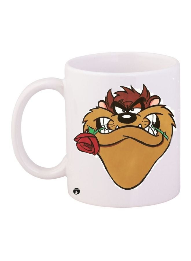 RYN Cartoon Printed Coffee Mug White/Brown/Red 11ounce