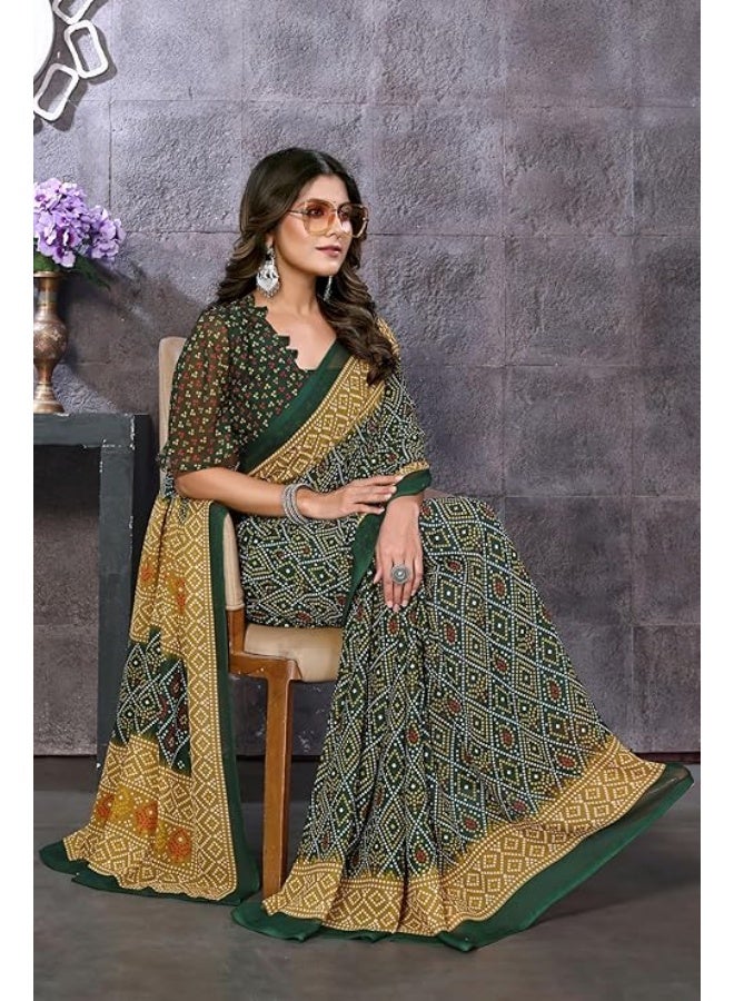 Yashika Women's Georgette Saree with Blouse Material - Perfect For All Indian Fastival And Occations|Green - Image 4