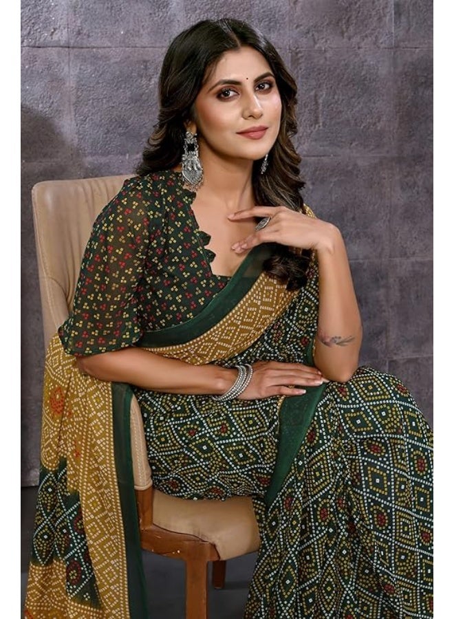 Yashika Women's Georgette Saree with Blouse Material - Perfect For All Indian Fastival And Occations|Green - Image 2