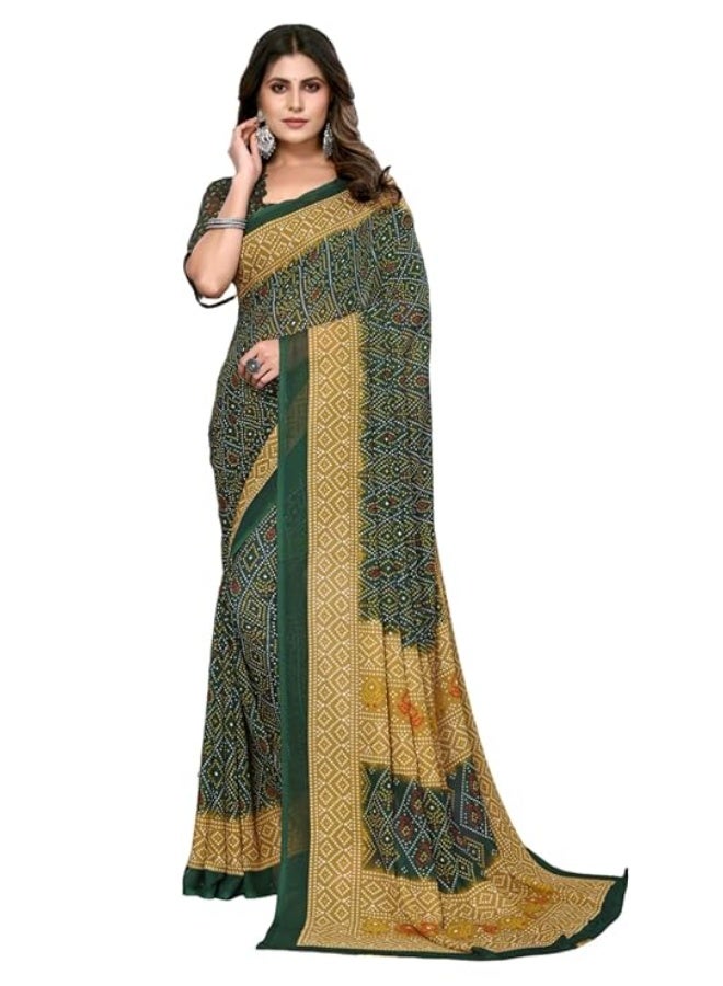 Yashika Women's Georgette Saree with Blouse Material - Perfect For All Indian Fastival And Occations|Green - Image 1