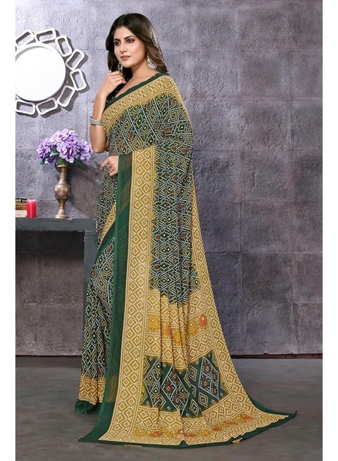 Yashika Women's Georgette Saree with Blouse Material - Perfect For All Indian Fastival And Occations|Green - Image 3