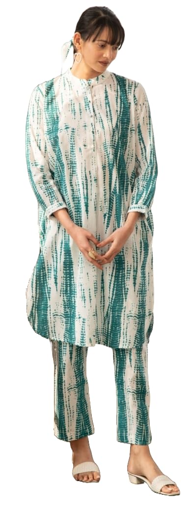 LookMark Women's Printed Cotton Blend Straight Kurta Pant Set - Elegant Ethnic Wear Ensemble for Modern Women, Perfect for Any Occasion (AZ-LM-OG-KS2119-L) White - Image 1