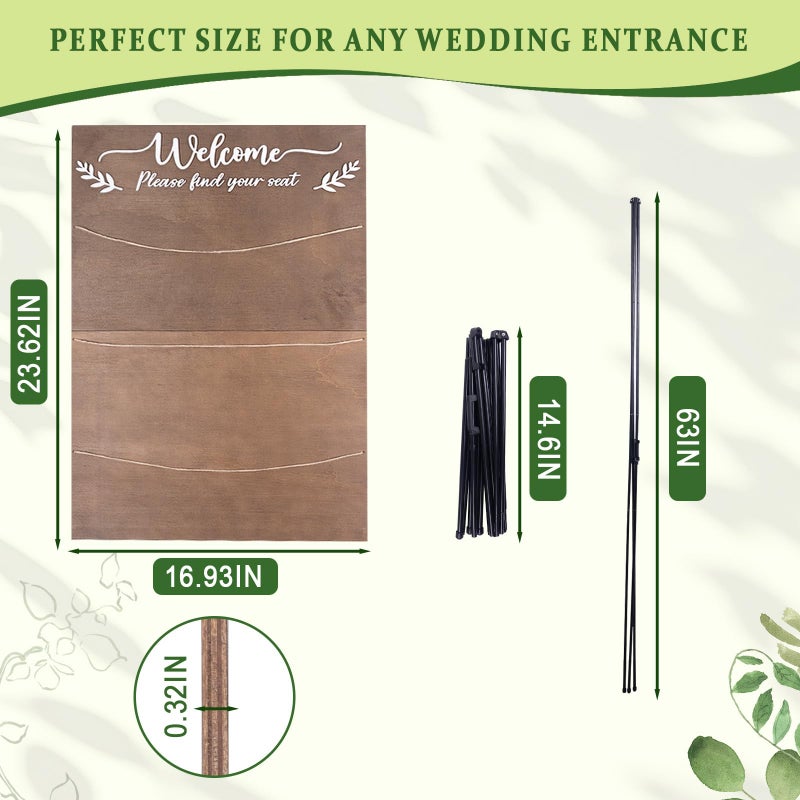 DigNew Wooden Wedding Seating Chart Board, Two Connectable Panels (23.7"Ã—17"), 0.32" Thick, Foldable Design with Metal Stand, White Lace Ribbon, Floral DÃ©cor, and 20 Cards for Ceremony & Reception - Image 3