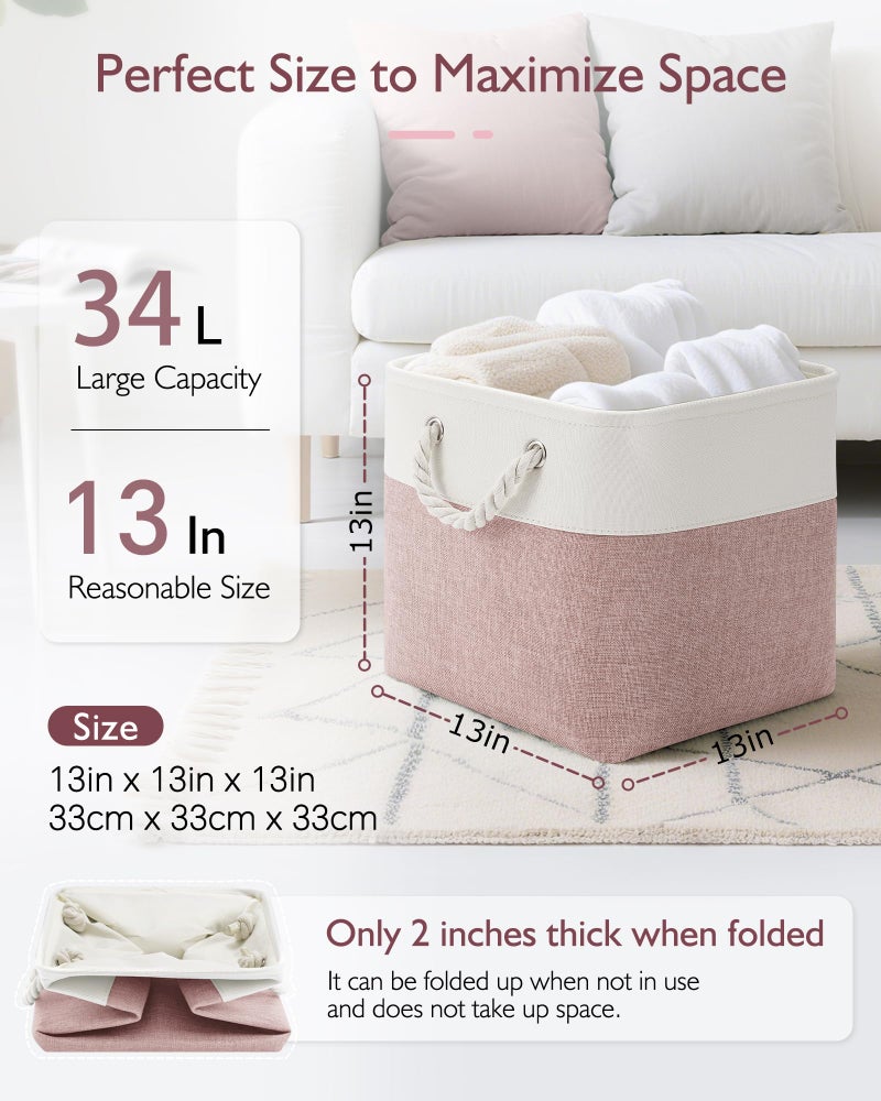 Patvingot 13x13x13 Cube Storage Bins,4 Pack Large Foldable Fabric Storage Cubes with Handles for Organizing Home, Closet, Shelf, Office(White&Pink) - Image 2