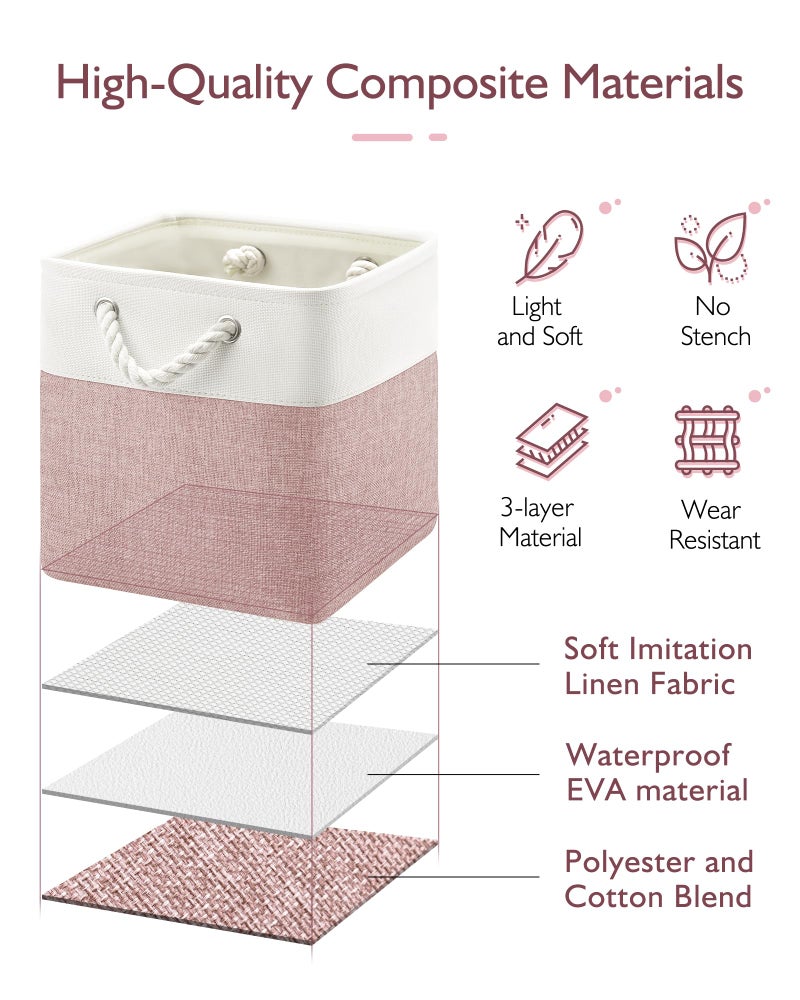 Patvingot 13x13x13 Cube Storage Bins,4 Pack Large Foldable Fabric Storage Cubes with Handles for Organizing Home, Closet, Shelf, Office(White&Pink) - Image 3