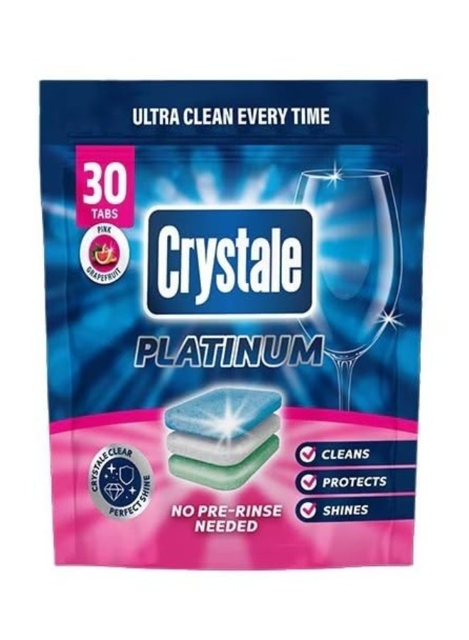 Crystale Platinum Dishwasher Tablets, 30 Tablets, All in One-No Pre-Rinse Needed