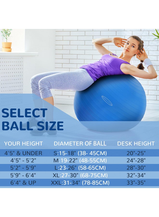 Fitvids كرة تمارين فيتفيدز المضادة للانفجار والمقاومة للانزلاق، كرة يوغا، كرة لياقة بدنية، كرة ولادة مع مضخة سريعة، سعة 2,000 رطل، زرقاء، 18 بوصة، س - Image 1