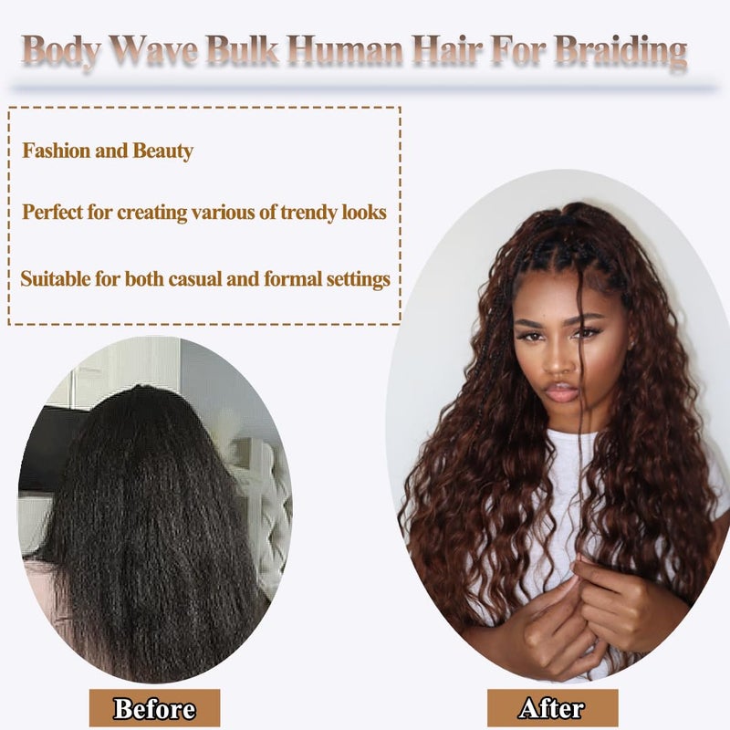 Y WIGS YWIGS Body Wave Bulk Human Hair for Braiding Human Braiding Hair for Boho Braids 50G No Weft Virgin Human Hair #4/30 20inch - Image 4