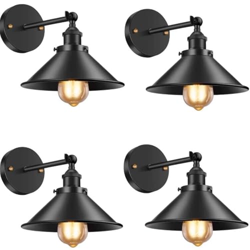 Licperron Black Wall Sconce, Industrial Vintage Wall Sconces Lighting for Bedroom Kitchen Bathroom, 240 Degree Adjustable Rustic Antique Gooseneck Wall Lamp, 4 Pack - Image 1
