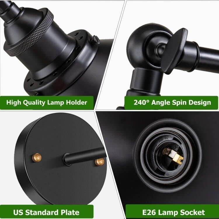 Licperron Black Wall Sconce, Industrial Vintage Wall Sconces Lighting for Bedroom Kitchen Bathroom, 240 Degree Adjustable Rustic Antique Gooseneck Wall Lamp, 4 Pack - Image 4