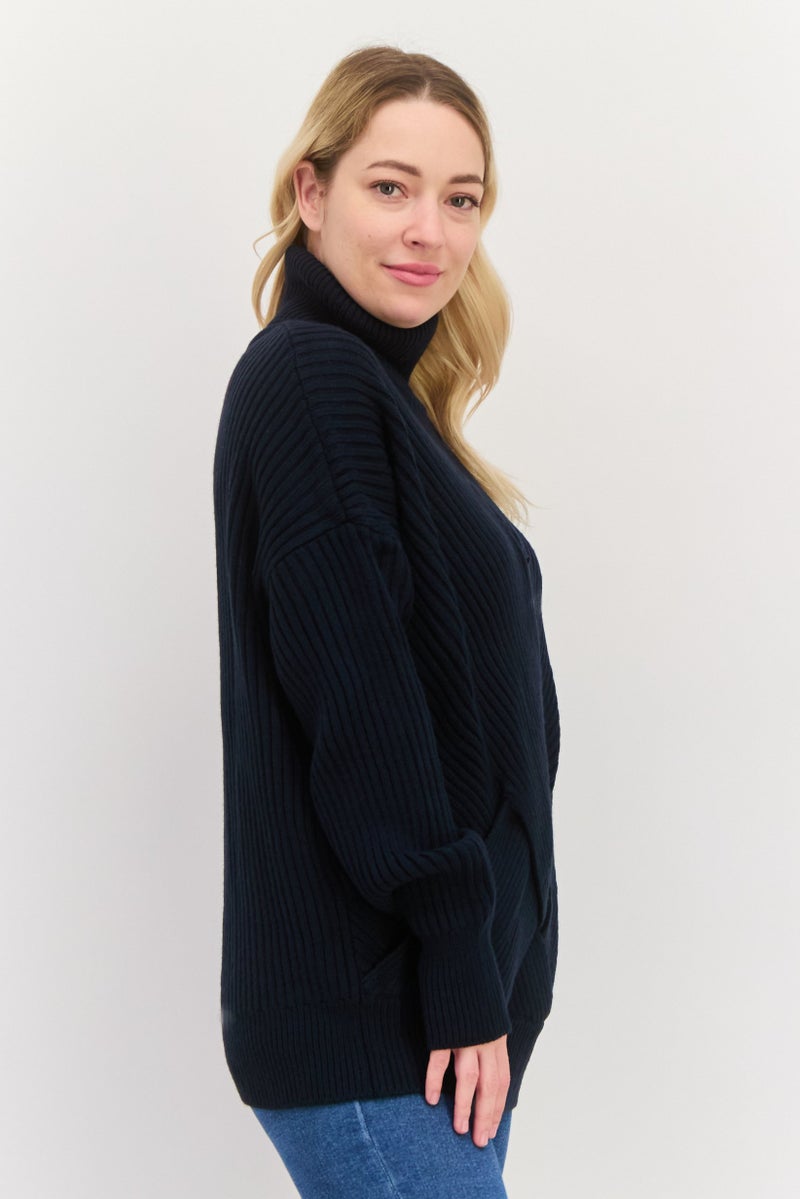 Pepe Jeans Women Turtle Neck Long Sleeve Textured Sweater, Navy - Image 4