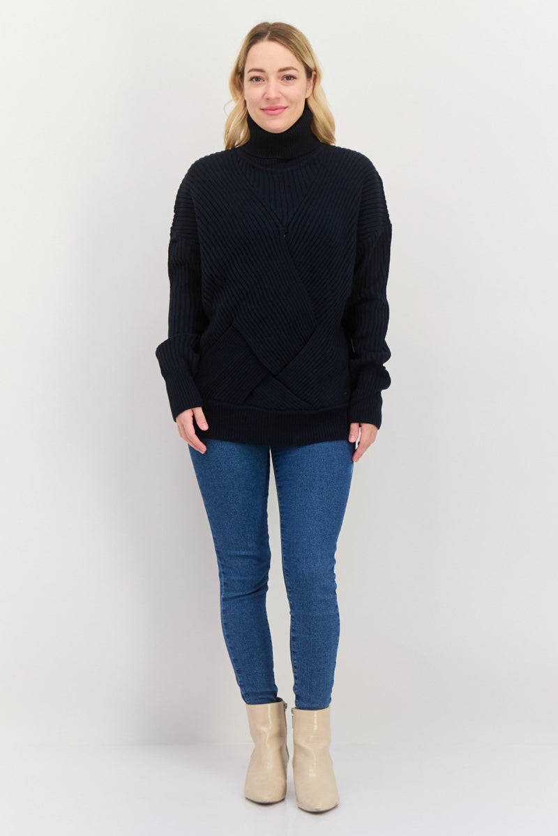 Pepe Jeans Women Turtle Neck Long Sleeve Textured Sweater, Navy - Image 3