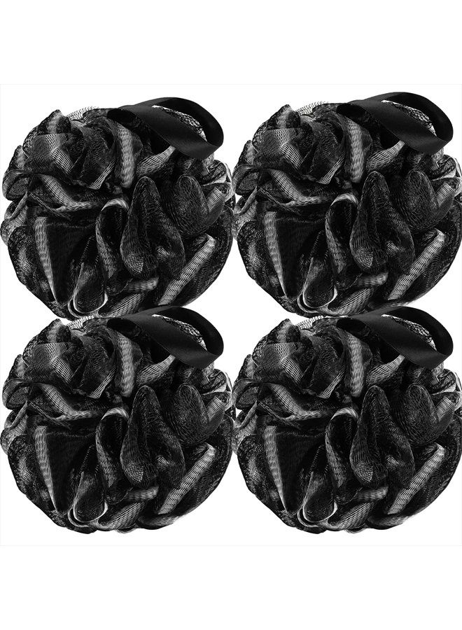 DadyMart Bath Shower Loofah Sponge 60g Bath Mesh Pouf Shower Ball Body Scrubber Exfoliating Bath Sponge for Women and Men, Set of 4, Black - Image 1