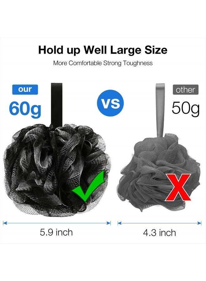 DadyMart Bath Shower Loofah Sponge 60g Bath Mesh Pouf Shower Ball Body Scrubber Exfoliating Bath Sponge for Women and Men, Set of 4, Black - Image 4