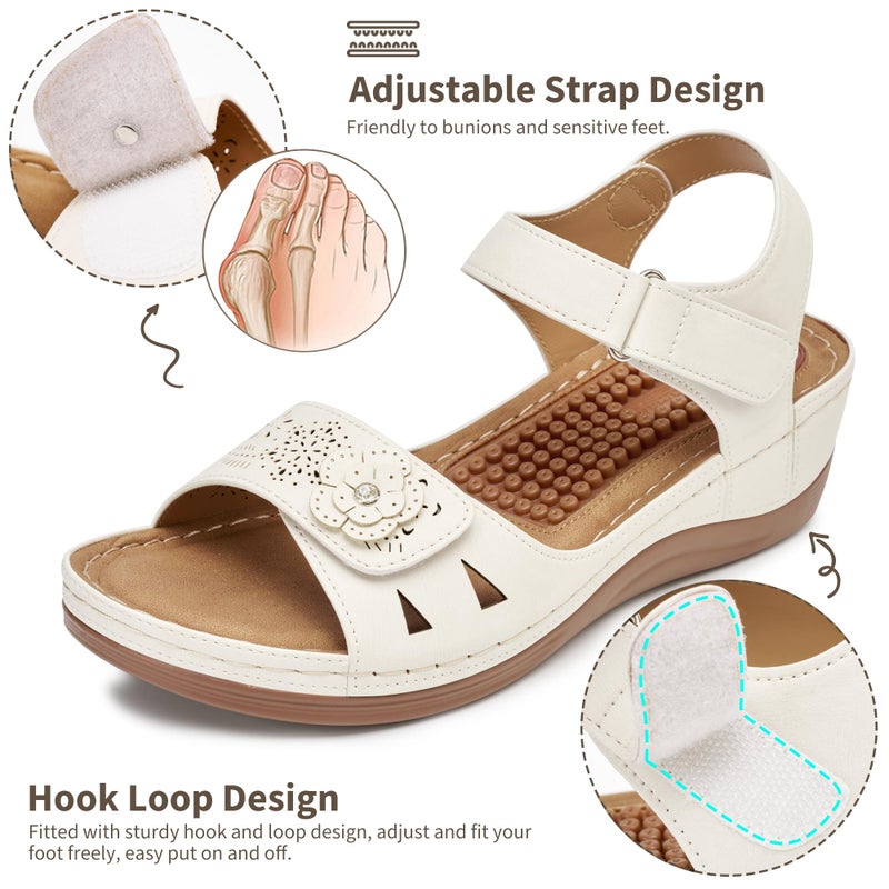 FUDYNMALC Sandals for Women Wedge Shoes: 2026 Comfortable Platform Sandals Adjustable Dressy Summer Shoes for Walking Casual Travel, White, Size 8 - Image 4
