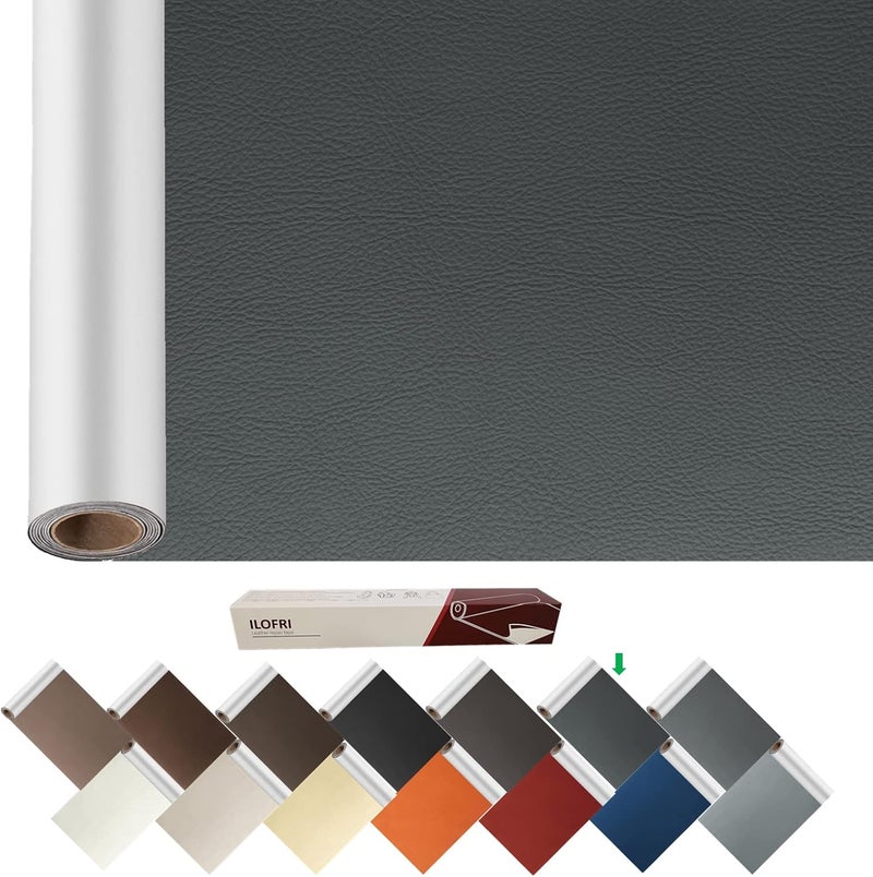 ILOFRI Self Adhesive Leather Patch Cuttable Sofa Repairing, 60x17 inch Large Vinyl and Leather Repair Tapes for Couches, Car Seats, Boat Seats, Furniture, Upholstery, Chair - Dark Grey No.2 - Image 1
