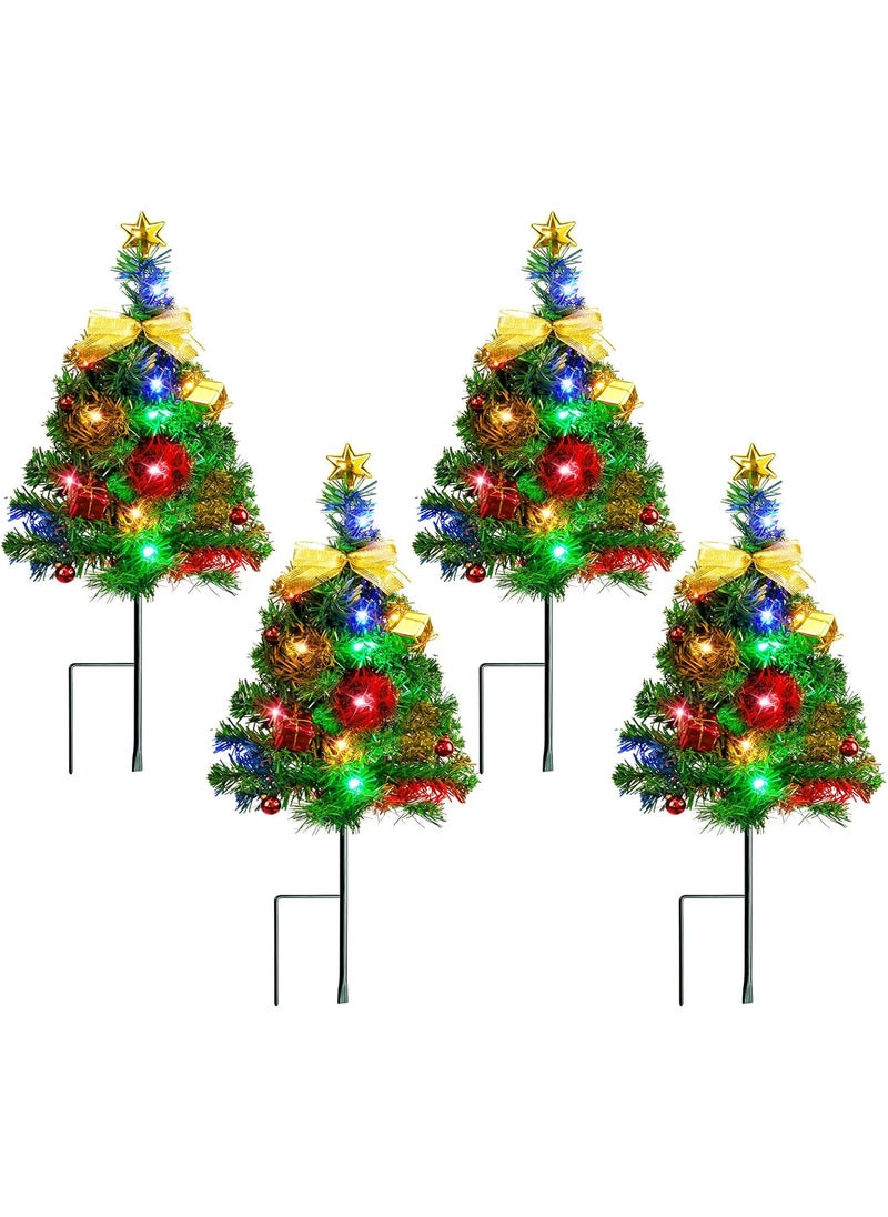 Brightown Brightown Solar Christmas Tree Outside Set of 4 Solar Christmas Decorations Outdoor Yard Xmas Pathway Christmas Trees Sidewalk Driveway Walkway Gravesite Cemetery Outdoor Christmas Decorations  - Image 1