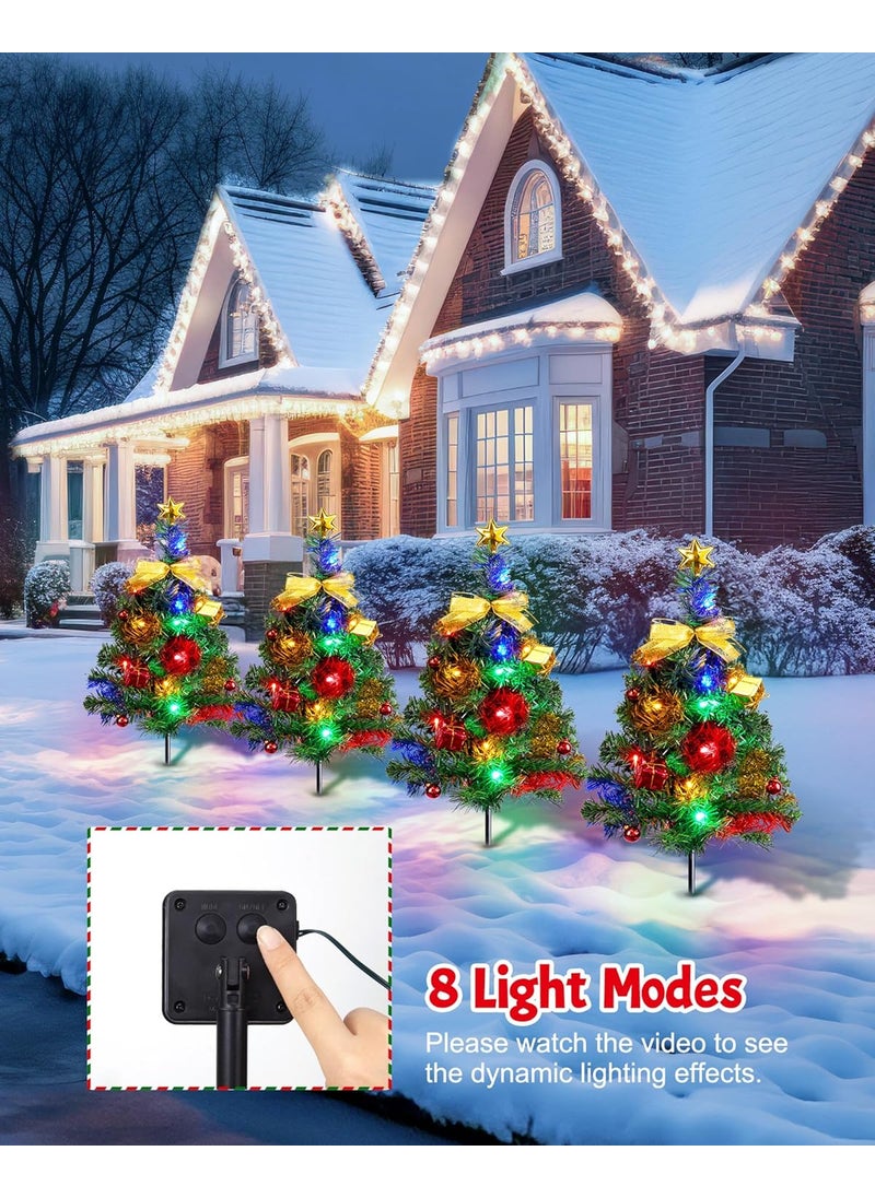 Brightown Brightown Solar Christmas Tree Outside Set of 4 Solar Christmas Decorations Outdoor Yard Xmas Pathway Christmas Trees Sidewalk Driveway Walkway Gravesite Cemetery Outdoor Christmas Decorations  - Image 3