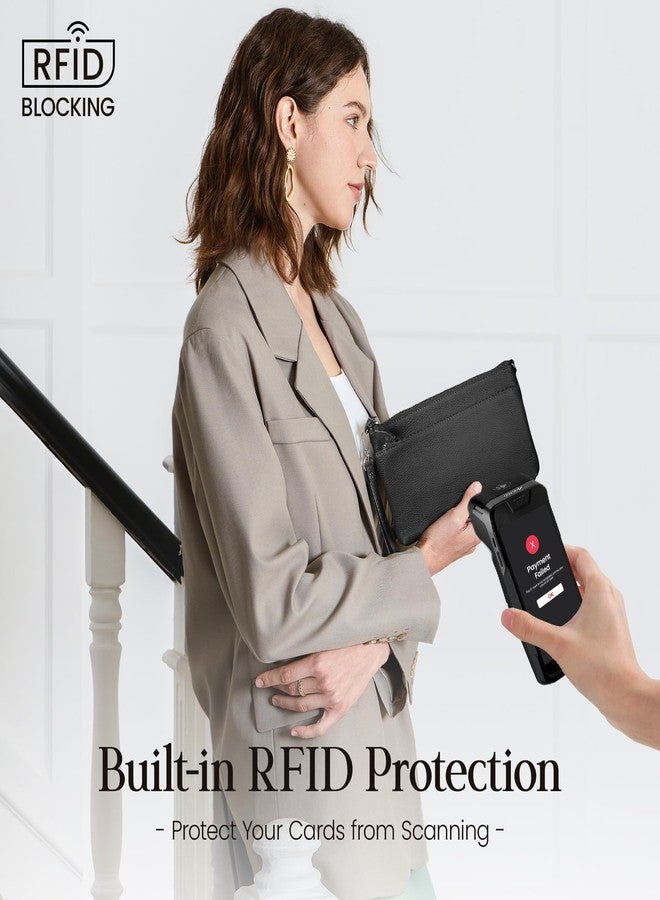 befen Leather Wristlet Wallets for Women, RFID Blocking Small Black Crossbody Bags, Women Leather Purses Handbags Shoulder Bag Trendy Clutch Purse with Adjustable Shoulder Strap and Wrist Strap - Image 2