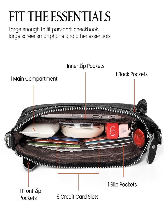 befen Leather Wristlet Wallets for Women, RFID Blocking Small Black Crossbody Bags, Women Leather Purses Handbags Shoulder Bag Trendy Clutch Purse with Adjustable Shoulder Strap and Wrist Strap - Image 4