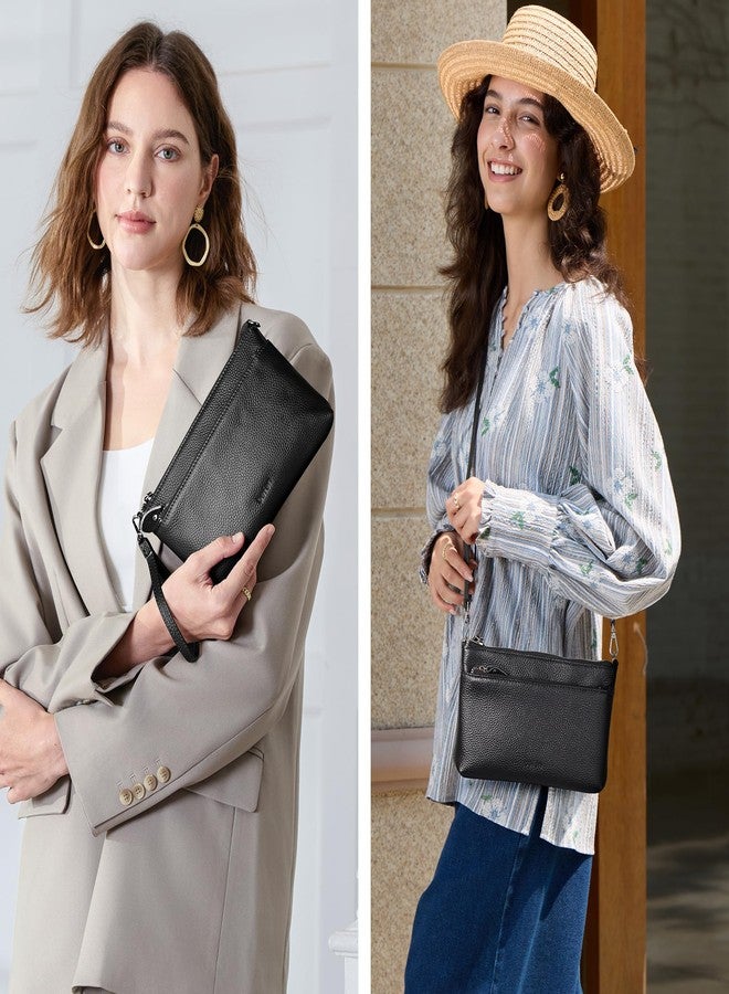 befen Leather Wristlet Wallets for Women, RFID Blocking Small Black Crossbody Bags, Women Leather Purses Handbags Shoulder Bag Trendy Clutch Purse with Adjustable Shoulder Strap and Wrist Strap - Image 3
