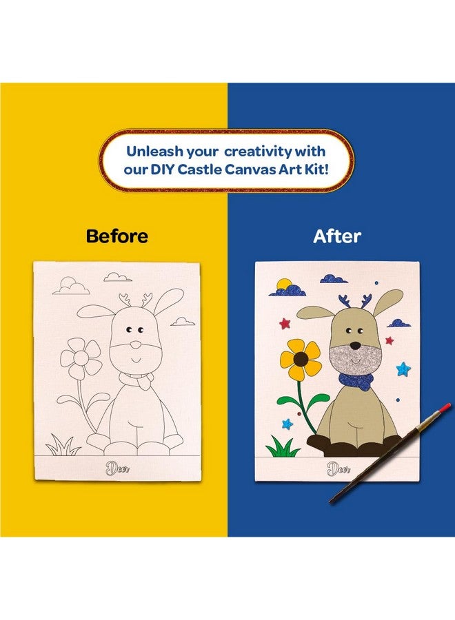 Mini Leaves Mini Leaves Colour Me Deer DIY Canvas Art Kit, 8 x 6 Inch, Wooden Easel, Premium Paint Kit for Kids 6+ Years, Brush, Glitters, Beginner DIY Canvas Kit for Ages 6-8  - Image 3