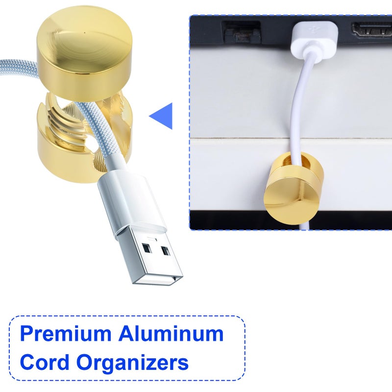 SmallCat 10 Sets Charger Holders for Cords, Gold Color Adjustable Cable Anchor Holders, Adhesive Metal Cord Clips, Cable Management Wire Organizers for Desk, Office, Nightstand - Image 5