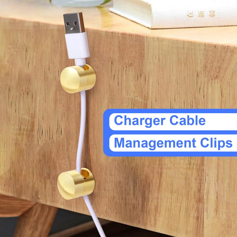 SmallCat 10 Sets Charger Holders for Cords, Gold Color Adjustable Cable Anchor Holders, Adhesive Metal Cord Clips, Cable Management Wire Organizers for Desk, Office, Nightstand - Image 4