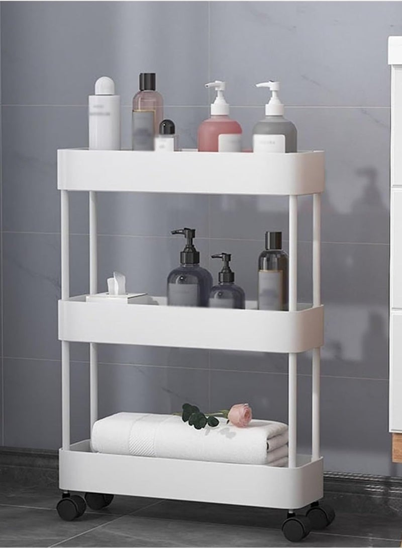 BLOOMING TIME 3-Tier Rolling Storage Cart – Slim Slide-Out Organizer for Bathroom, Kitchen, Laundry & Narrow Spaces,White - Image 1