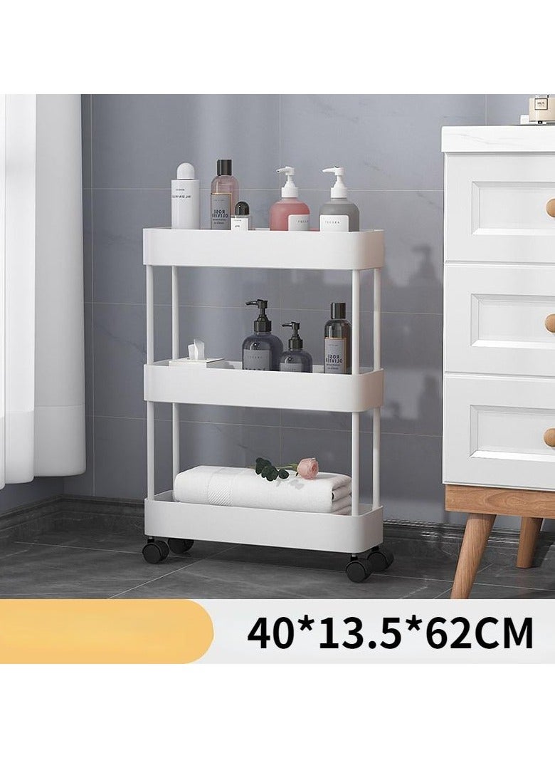 BLOOMING TIME 3-Tier Rolling Storage Cart – Slim Slide-Out Organizer for Bathroom, Kitchen, Laundry & Narrow Spaces,White - Image 2