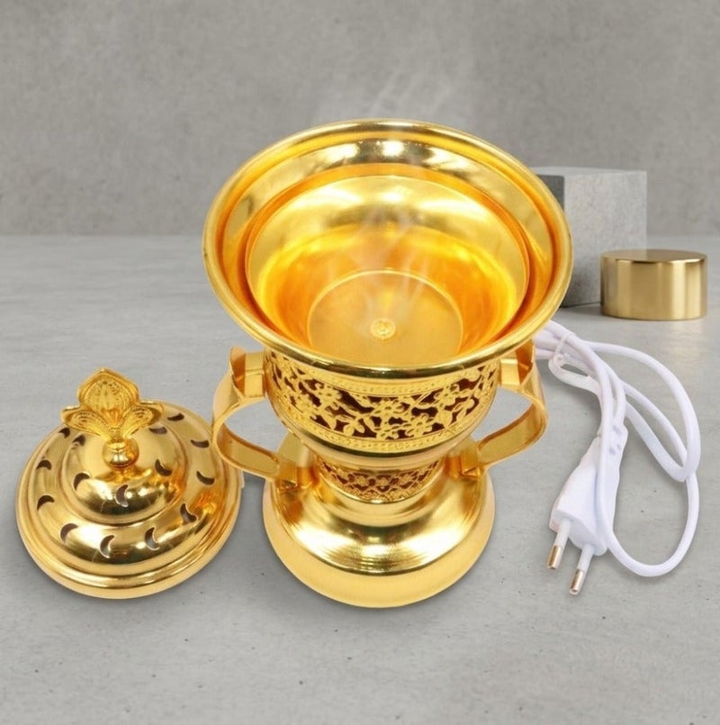 Electric Bakhoor Incense Burner with On/Off Switch and Gold Trim for all kinds of Bakhoor - Ideal for Home, office, Yoga Meditation room and Gifting - Gold - Image 3