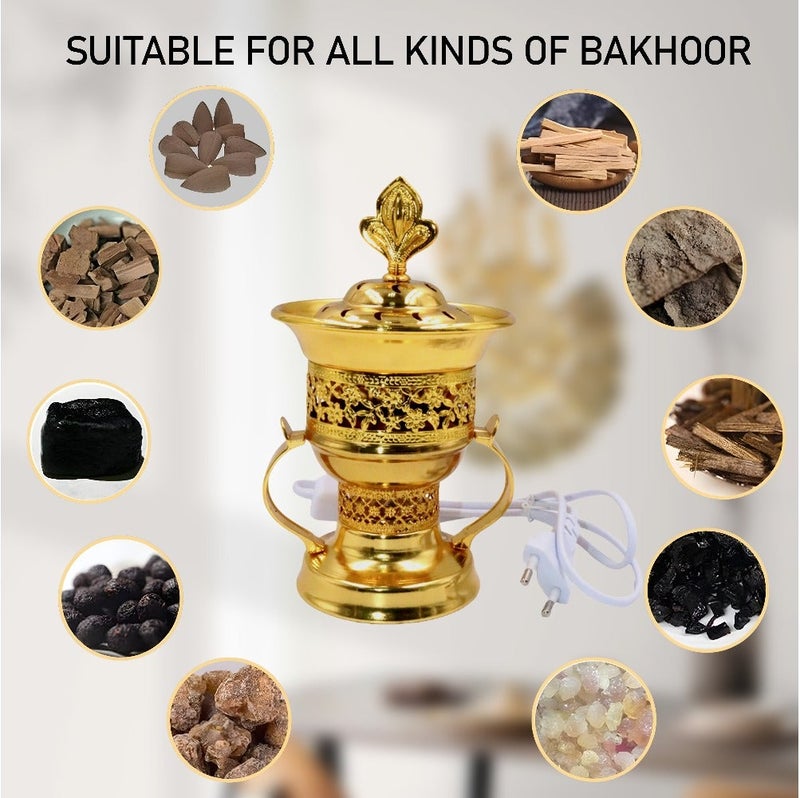 Electric Bakhoor Incense Burner with On/Off Switch and Gold Trim for all kinds of Bakhoor - Ideal for Home, office, Yoga Meditation room and Gifting - Gold - Image 4