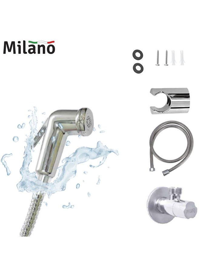 milano Deluxe Shattaf With Angle Valve, PVC Shattaf1 for Toilets, Bathroom, Lavatory Chrome - Image 1