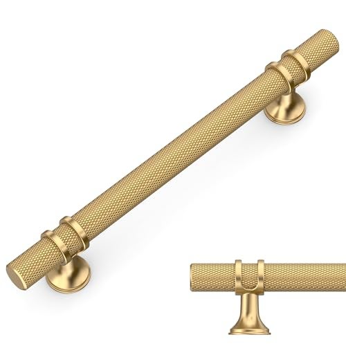 Amerdeco 10 Pack Knurled Champagne Bronze Cabinet Pulls 5 Inch Hole Center Kitchen Cabinet Handles for Drawer Cupboard and Wardrobe - Image 1