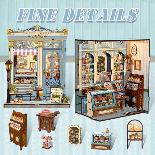 Fsolis طقم كتاب فوسوليس نوك - طقم منزل مصغر DIY للبالغين - مكتبة نوك مخبز - لغز ثلاثي الأبعاد - هدايا حرفية لمحبي الكتب والقراءة - ماري الحلوة - Image 5