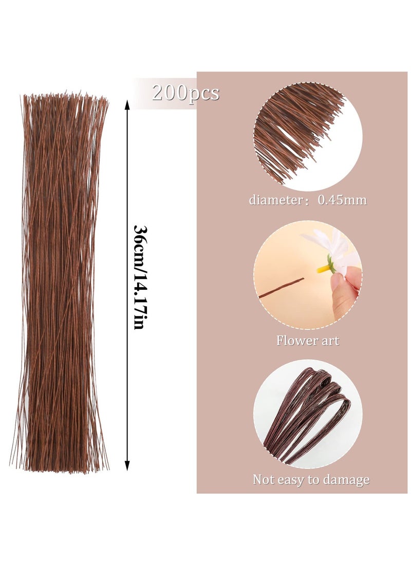 SYOSI - 200 Pcs Floral Wire, 26 Gauge Crafts Wire Florist Flower Wire Stems Brown Floral Wire for Crafts Bouquet Stem Wreath Making Flower Arrangement Supplies (Brown,14 Inch) - Image 1