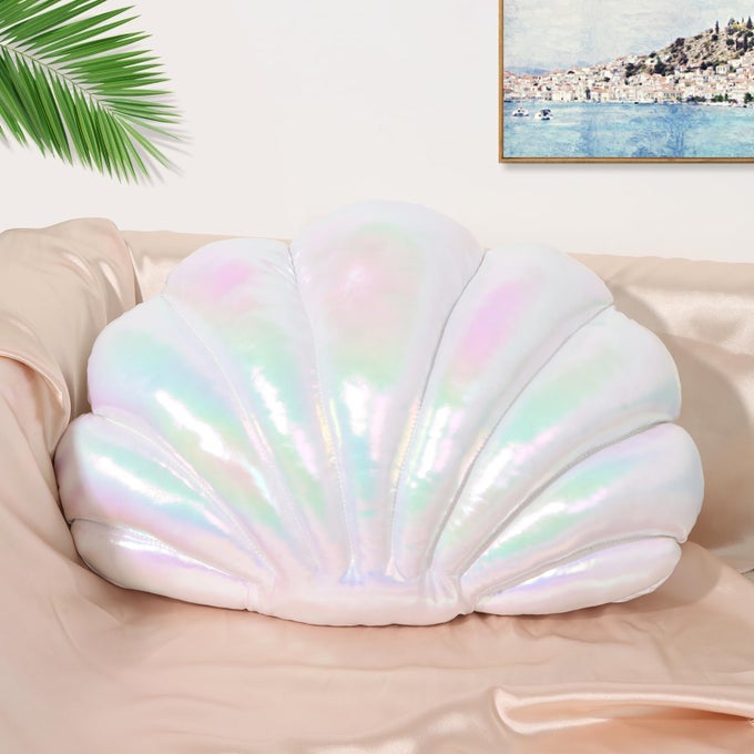 SHELL PILLOW SEASHELL DECORATIVE THROW PILLOWS PEARLESCENT SEA SHELL TOY COASTAL BEACH SHAPED OCEAN THEME DECOR 1411