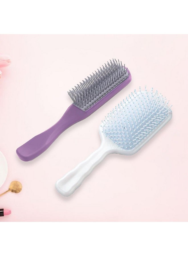 Hearts Hair Brush | Flexible Bristles Brush | Hair Brush With Paddle | Straightens & Detangles Hair Brush | Suitable For All Hair Types | Hair Brush Styling Hair | Set Of 2 | Blue & Purple - Image 1
